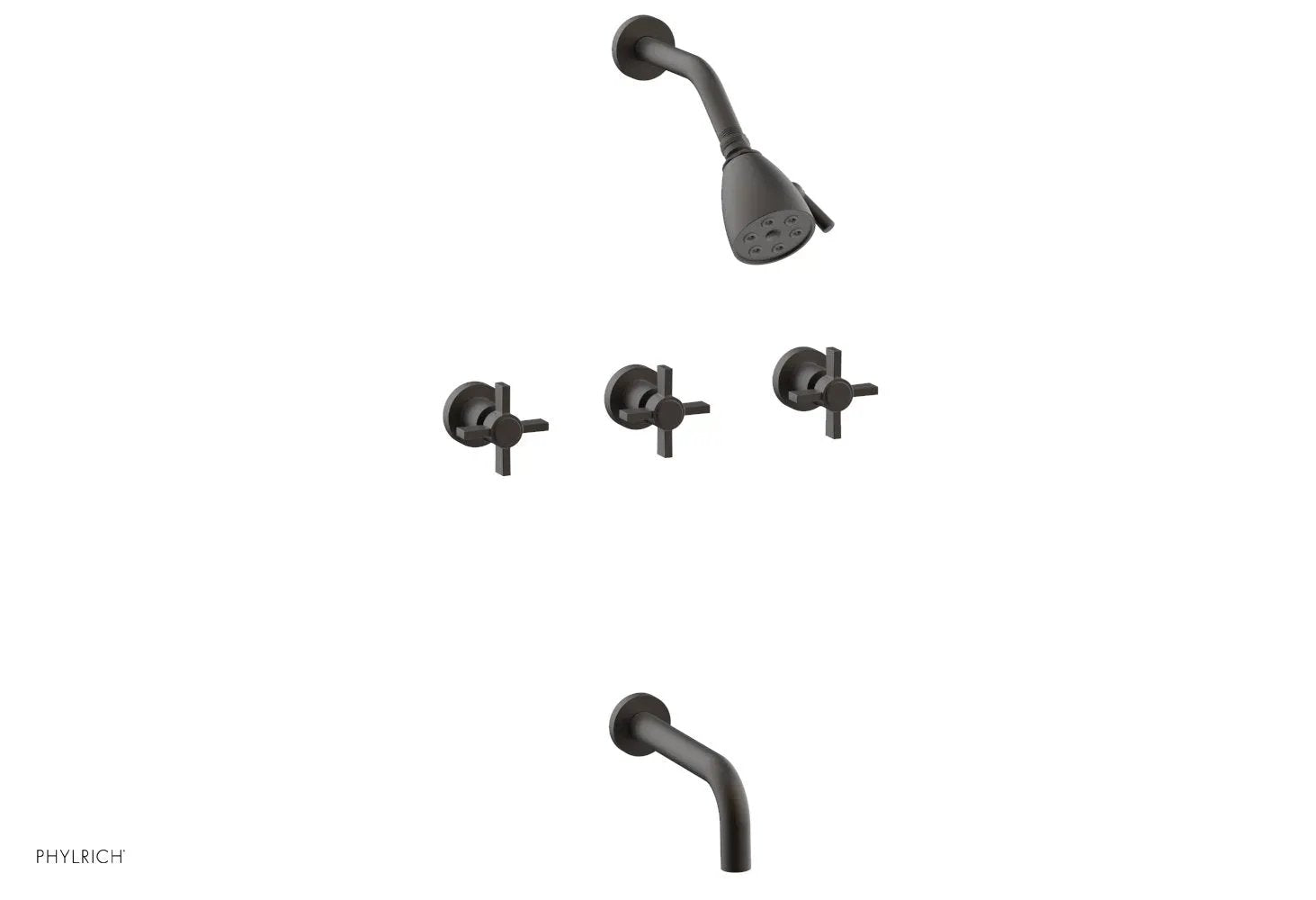 Phylrich BASIC Three Handle Tub and Shower Set 7 1/2" Spout - Blade Cross Handles by Phylrich
