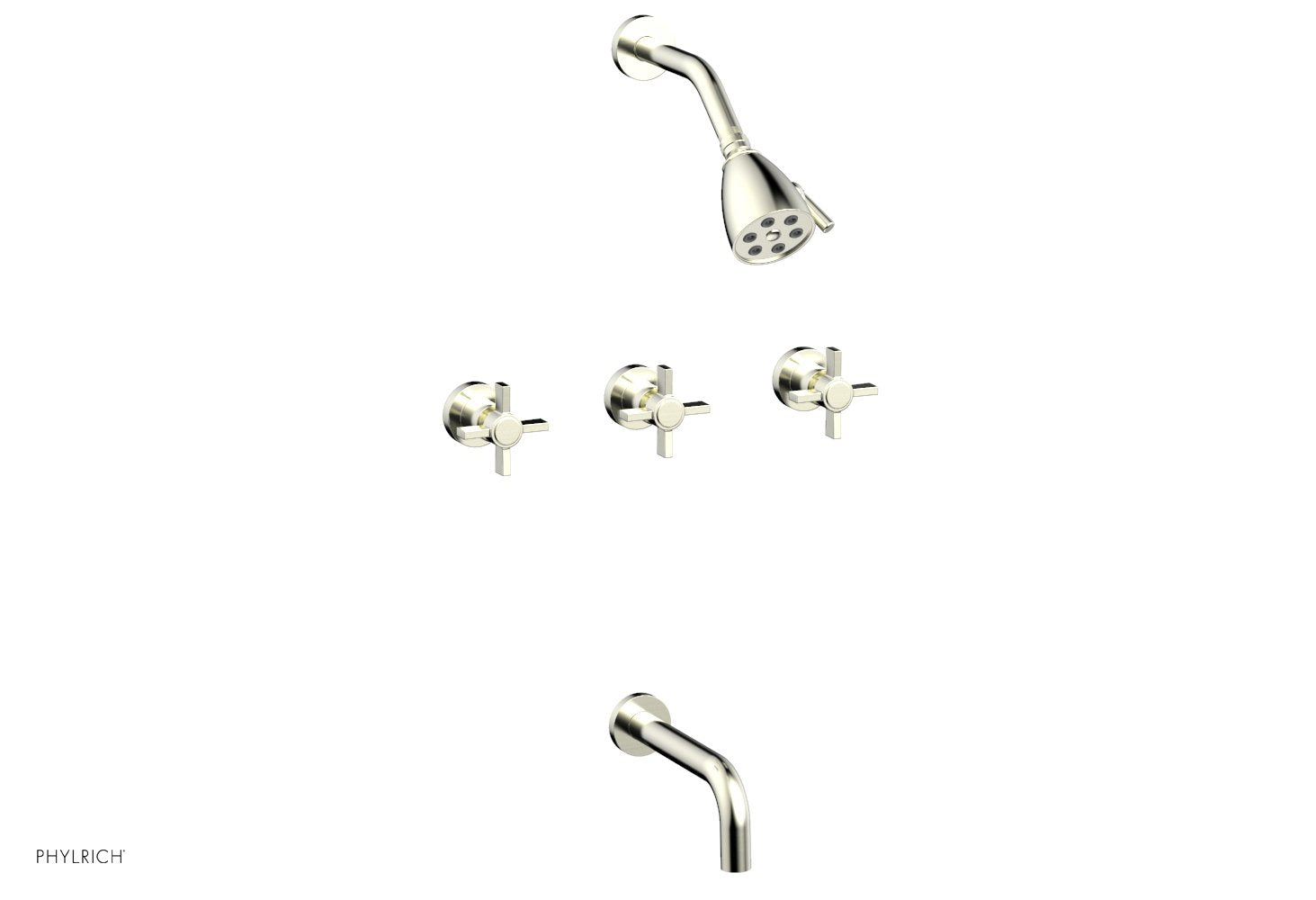 Phylrich BASIC Three Handle Tub and Shower Set 7 1/2" Spout - Blade Cross Handles
