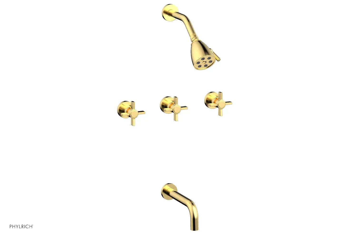 Phylrich BASIC Three Handle Tub and Shower Set 7 1/2" Spout - Blade Cross Handles by Phylrich