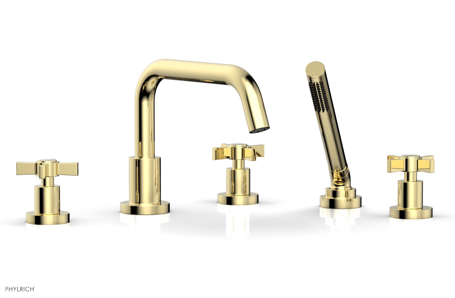 Phylrich BASIC Deck Tub Set with Hand Shower - Blade Cross Handles