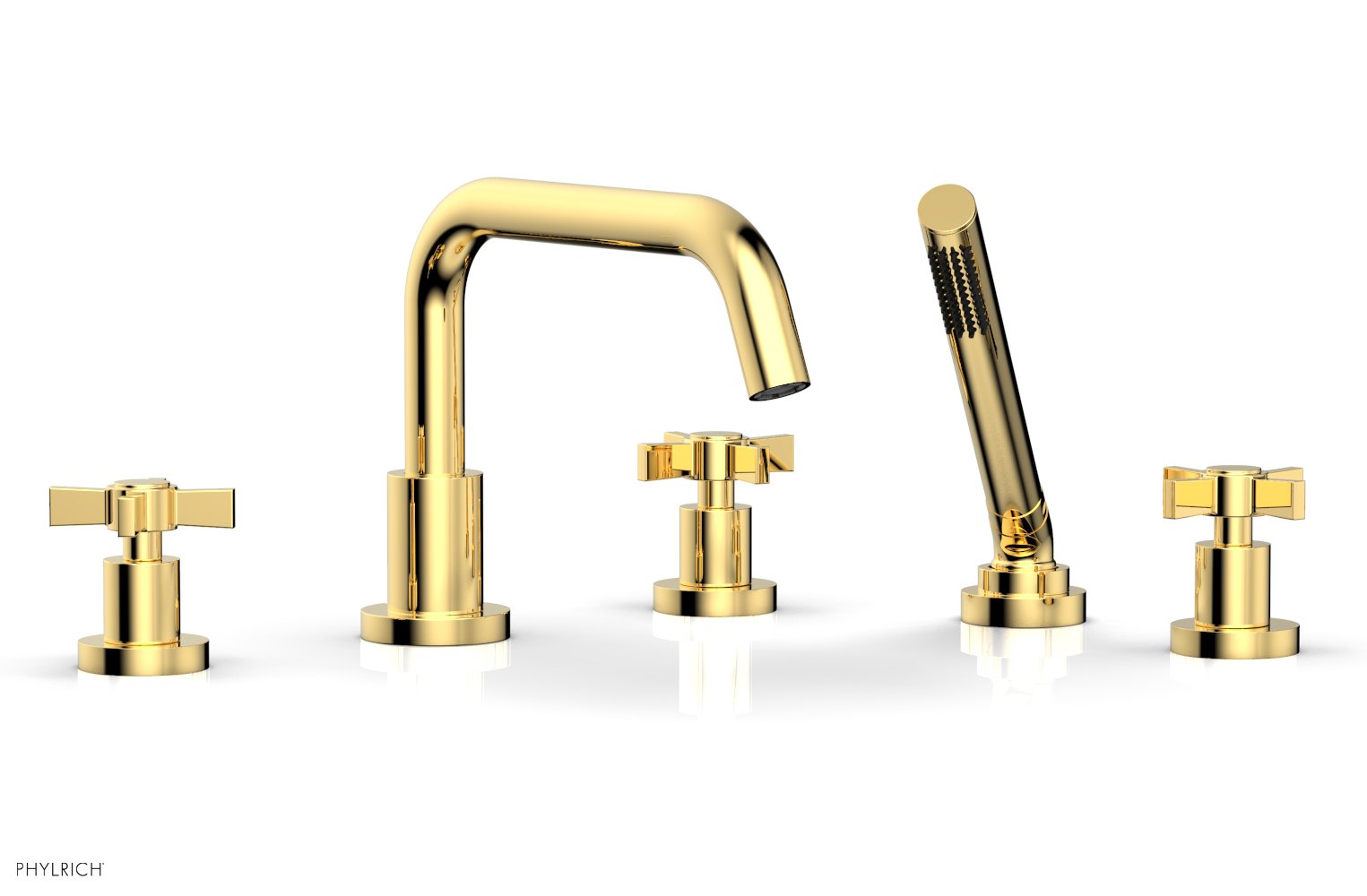 Phylrich BASIC Deck Tub Set with Hand Shower - Blade Cross Handles