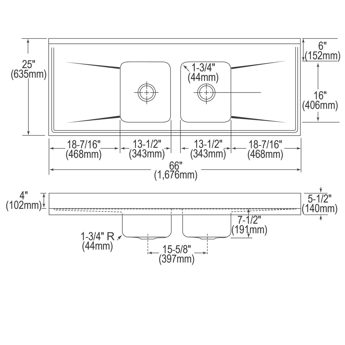 lustrous satin equal double bowl sink top
