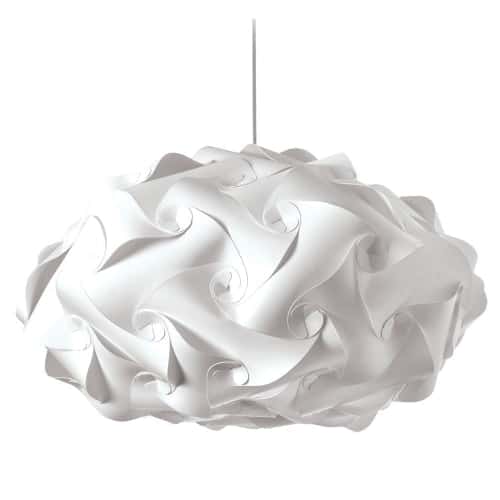 polished chrome and white fabric pendants