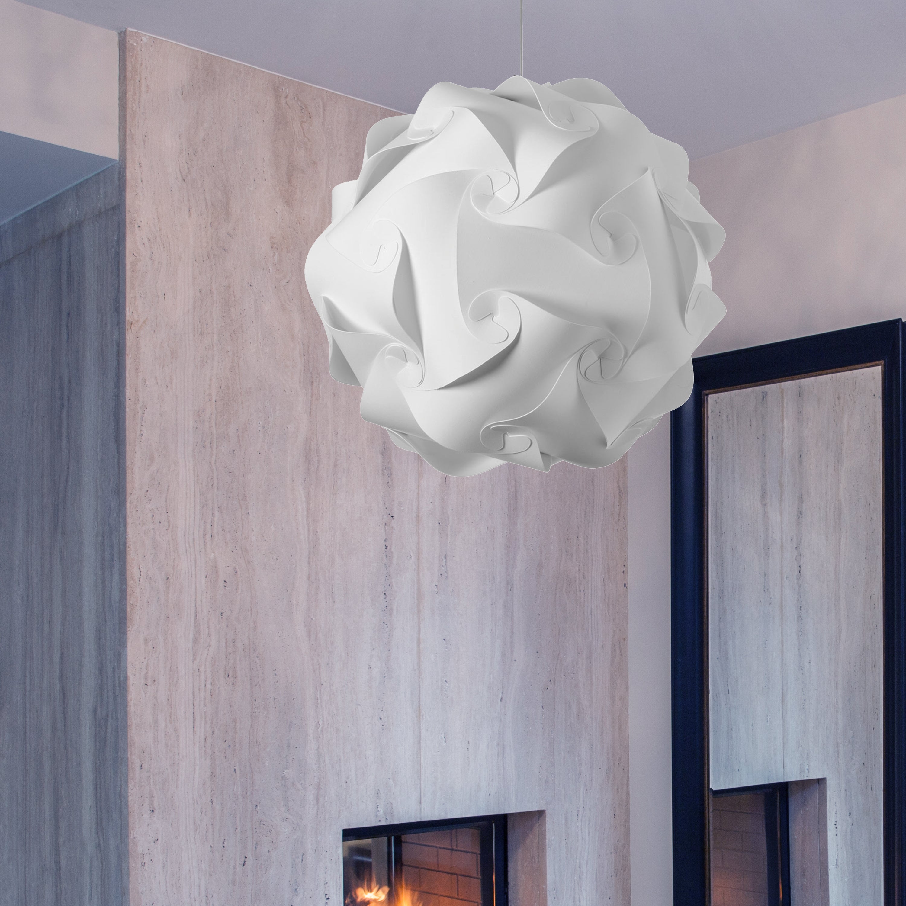 polished chrome and white fabric pendants