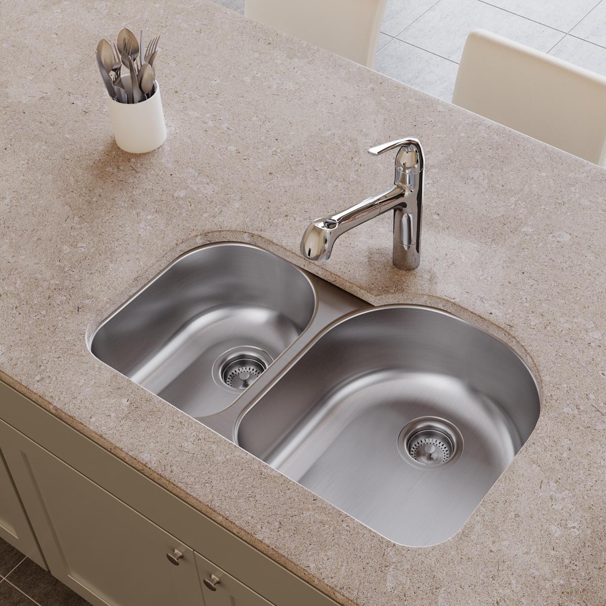 soft satin double bowl undermount sink
