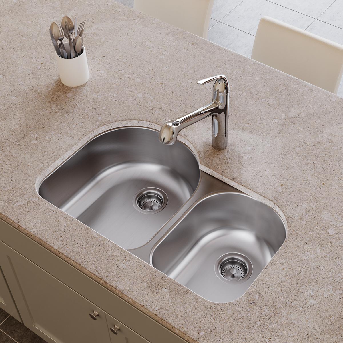 soft satin double bowl undermount sink