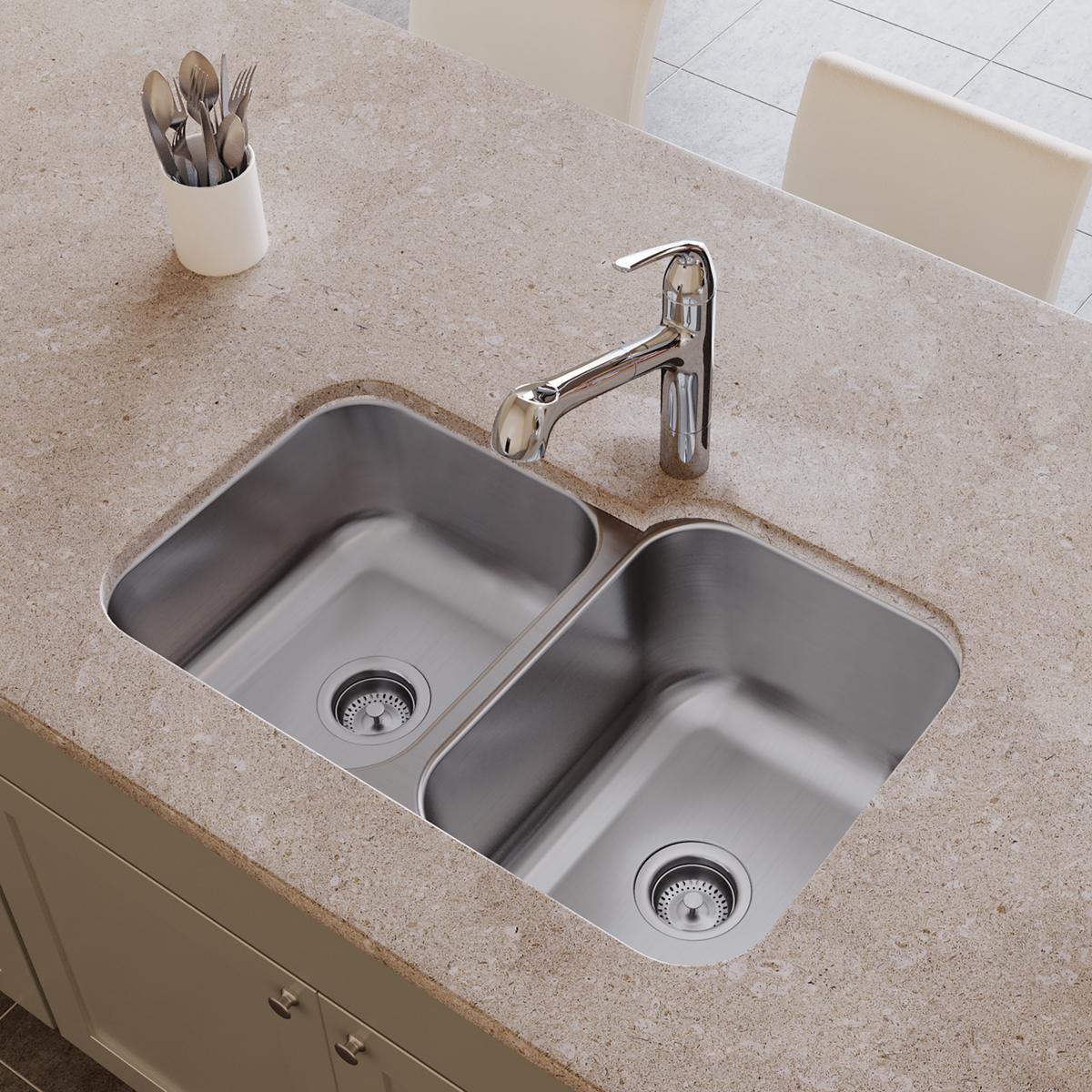 soft satin double bowl undermount sink