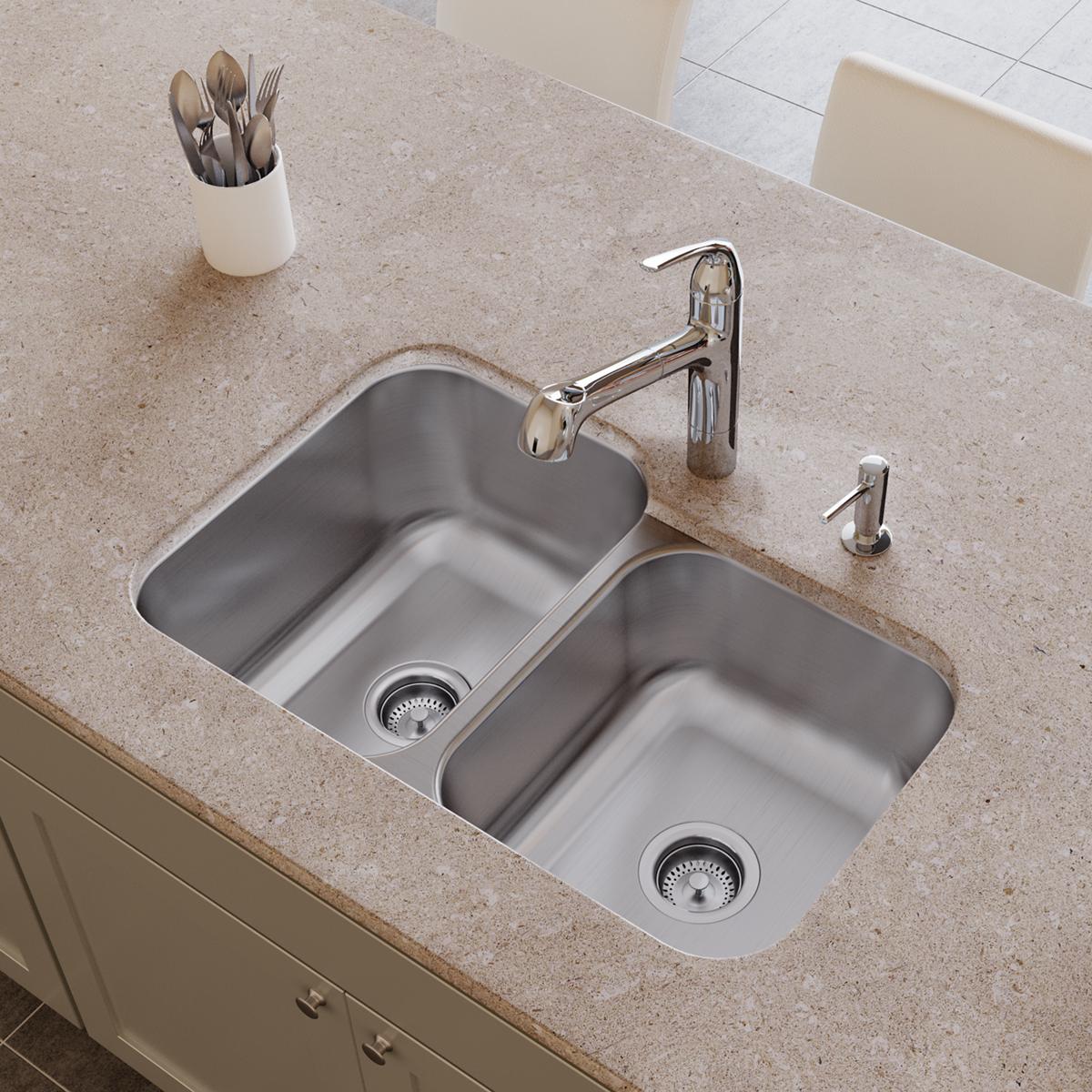 soft satin double bowl undermount sink