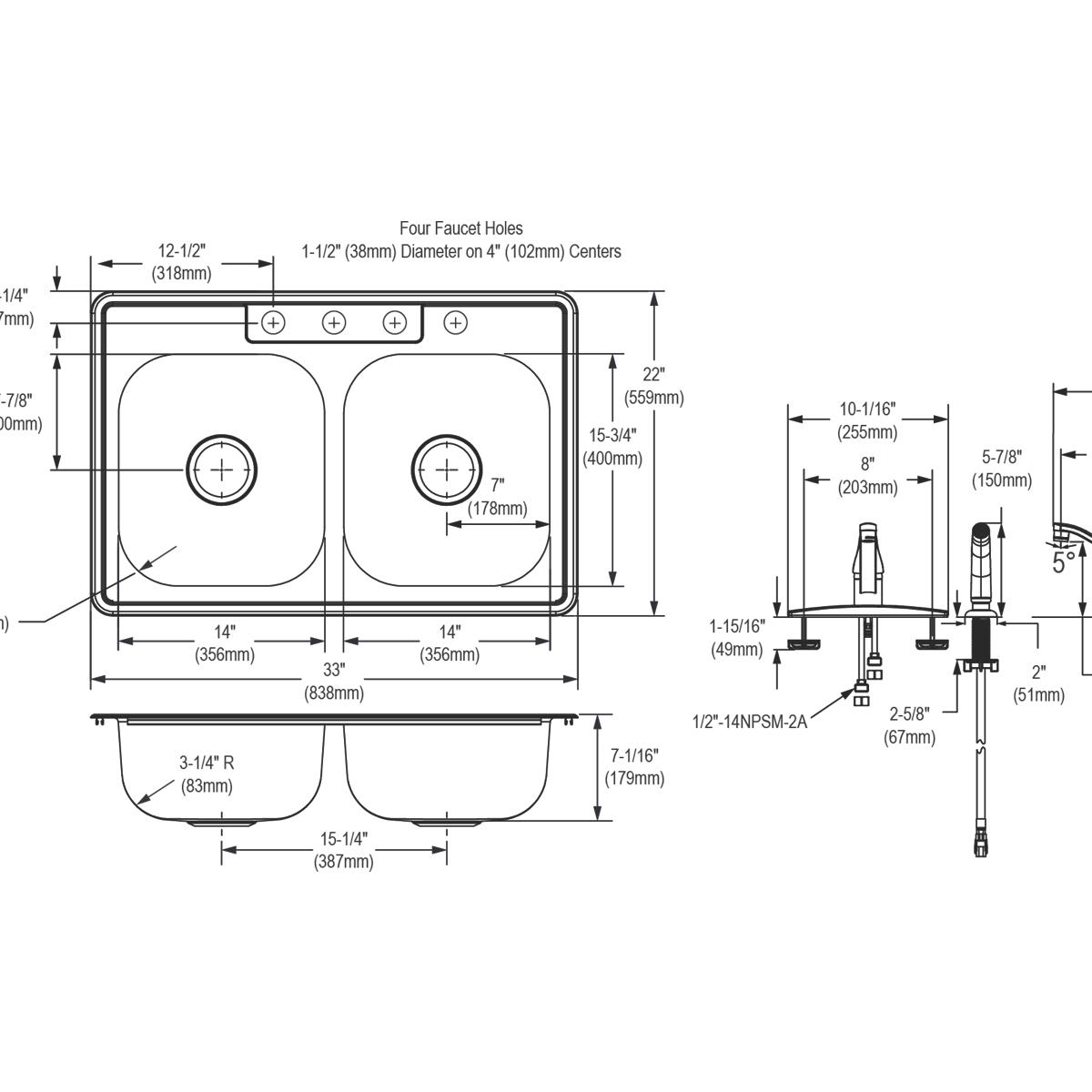 satin equal double bowl drop-in sink