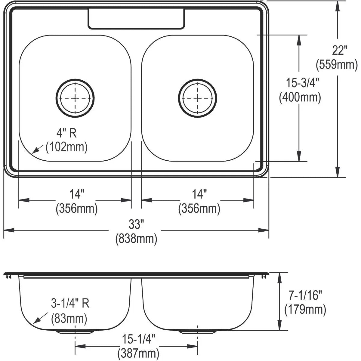 satin equal double bowl drop-in sink