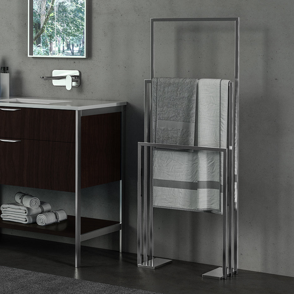 polished stainless steel towel stand