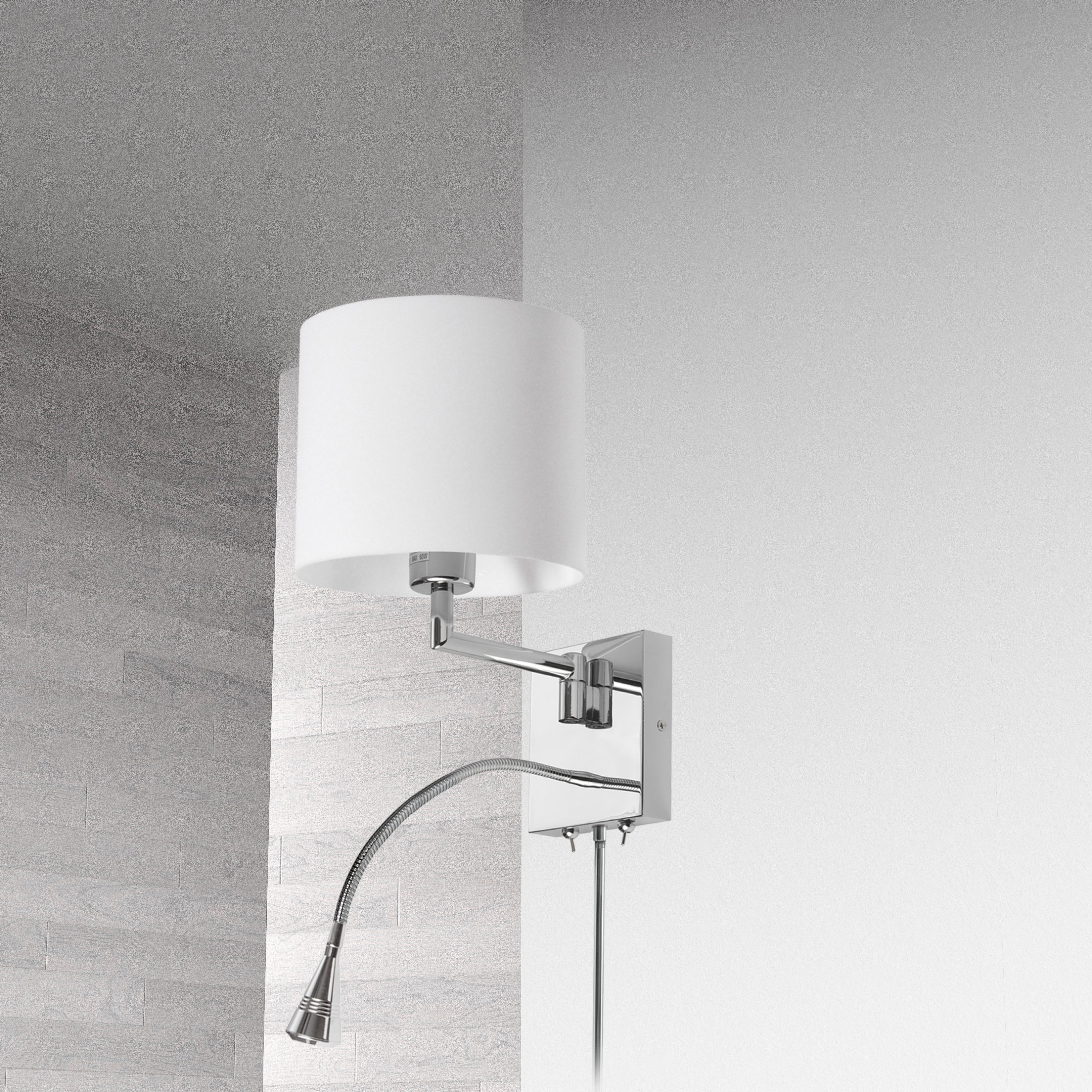 polished chrome with white shade wall sconce