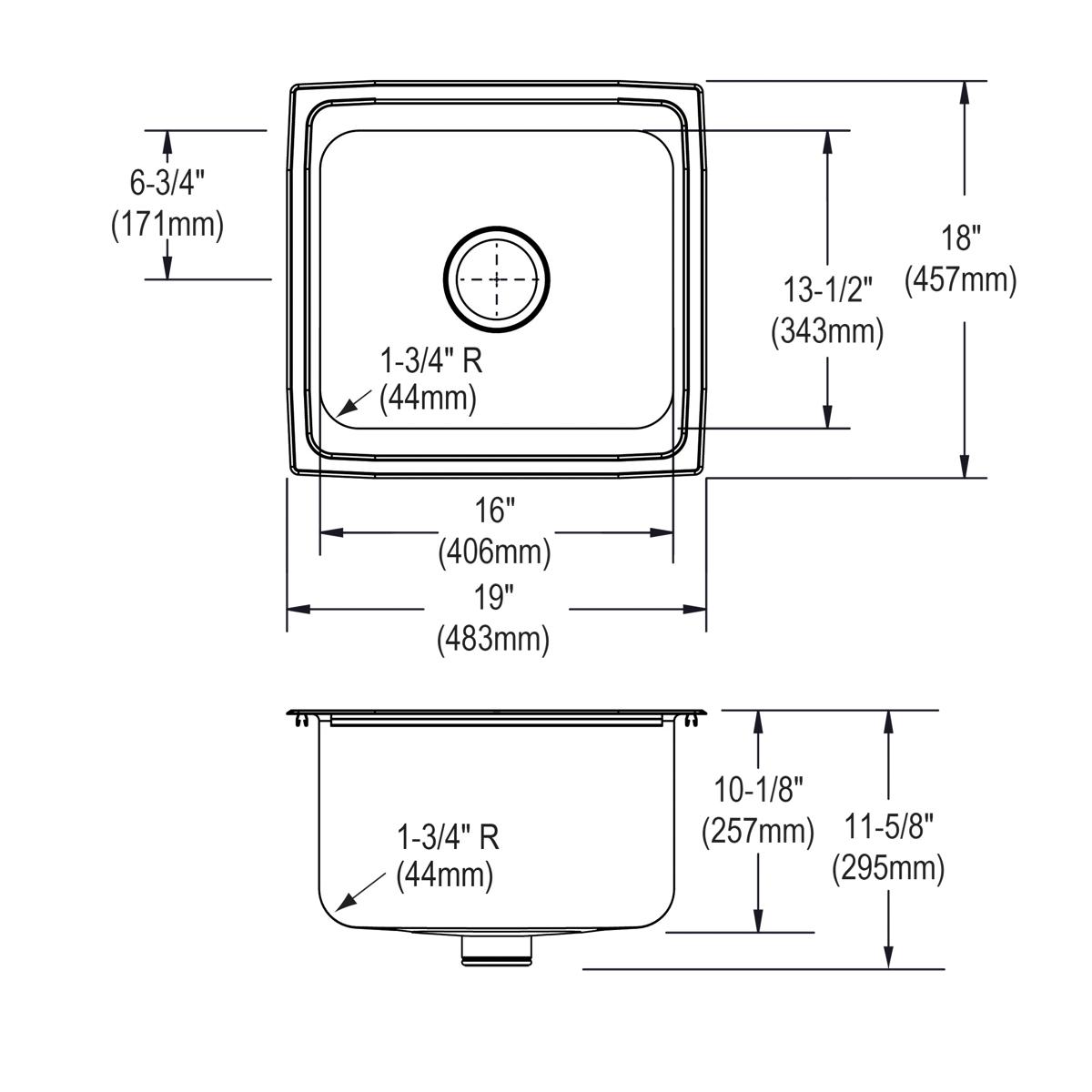 lustrous satin single bowl drop-in bar sink