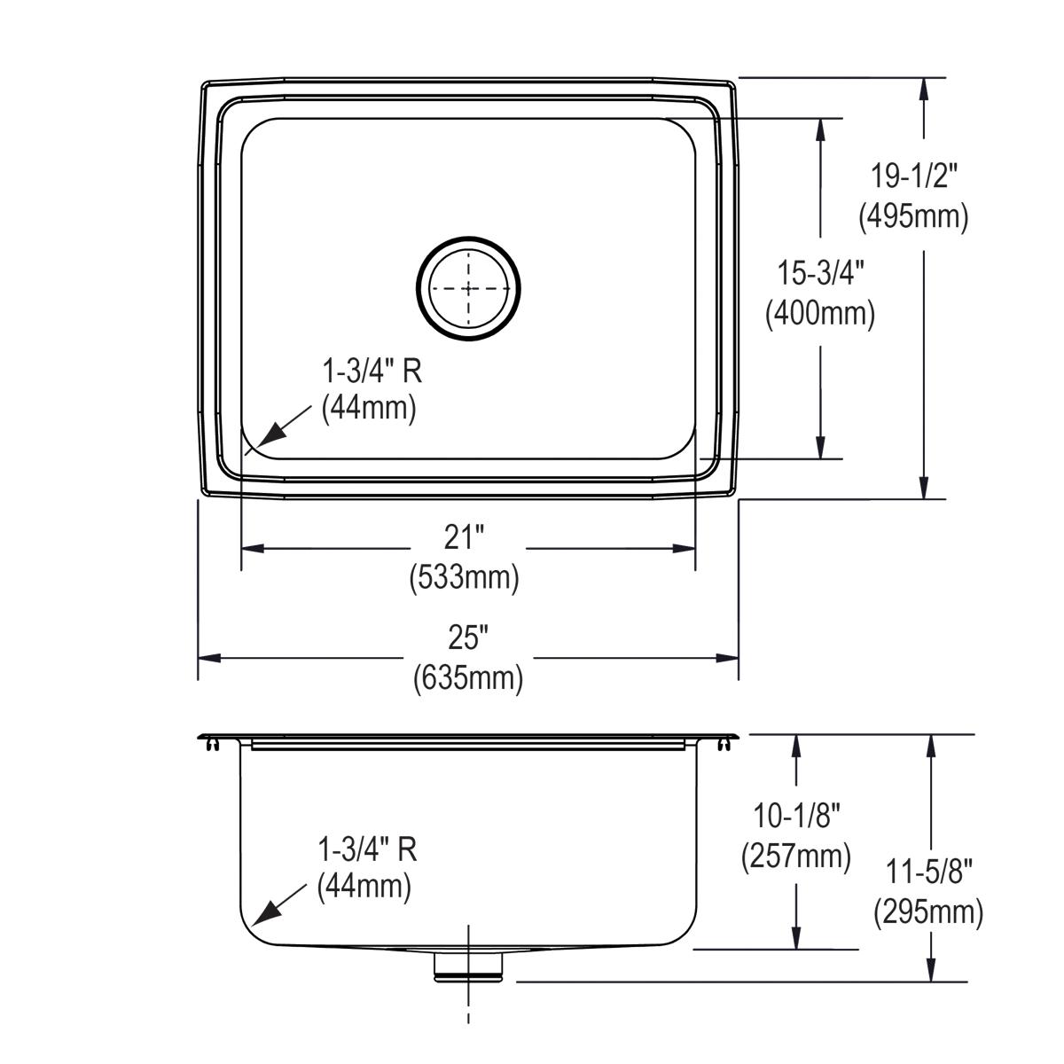 lustrous satin single bowl drop-in sink