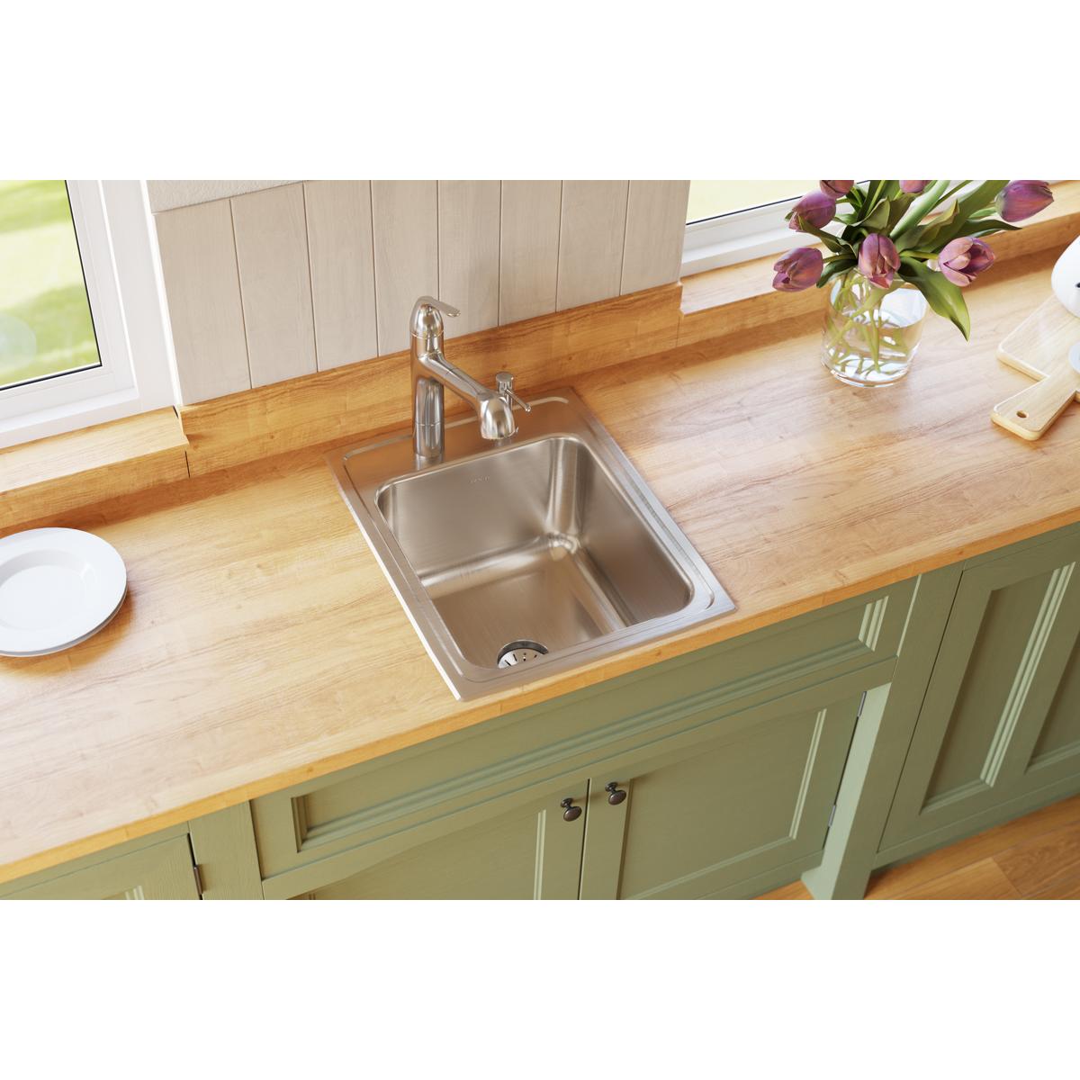 lustrous satin single bowl drop-in sink