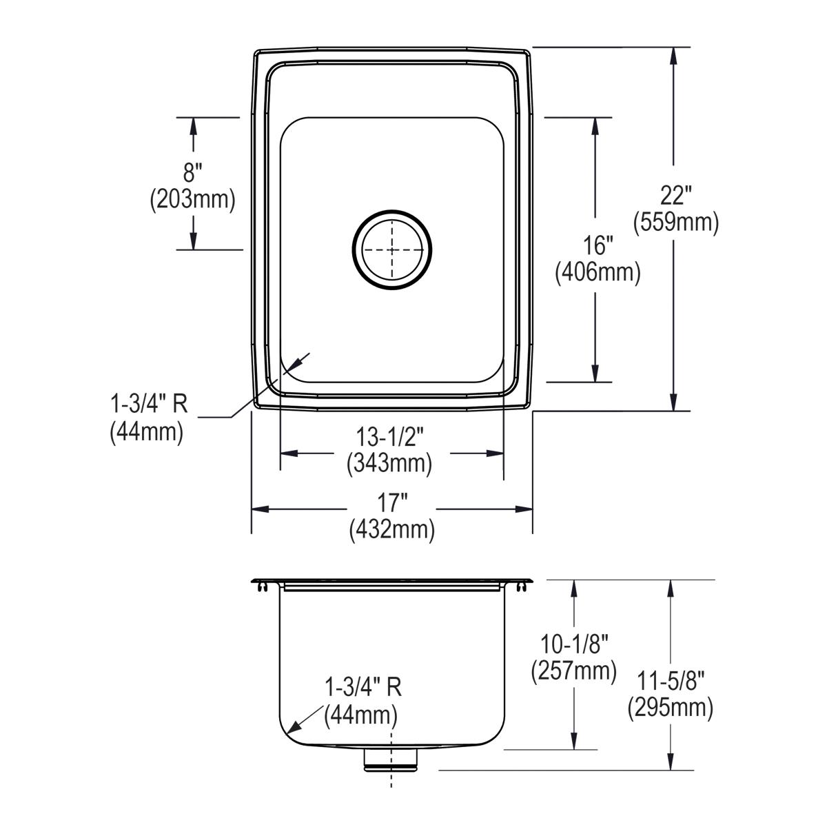 lustrous satin single bowl drop-in sink