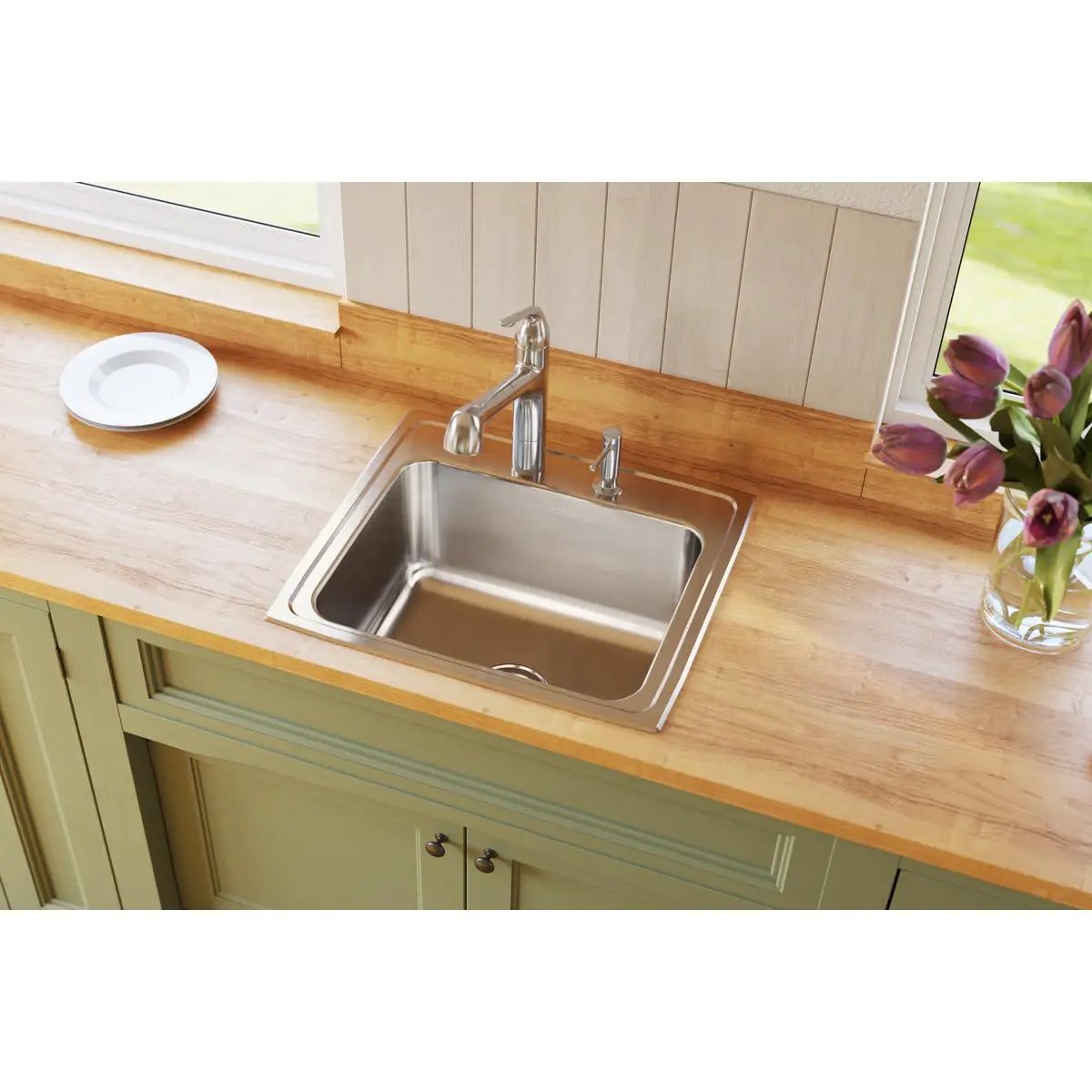 lustrous satin single bowl drop-in sink