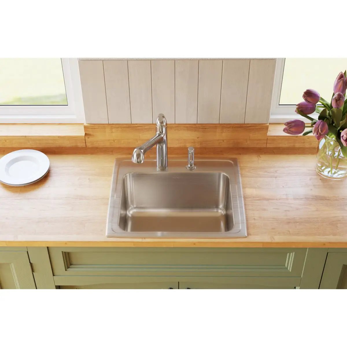 lustrous satin single bowl drop-in sink