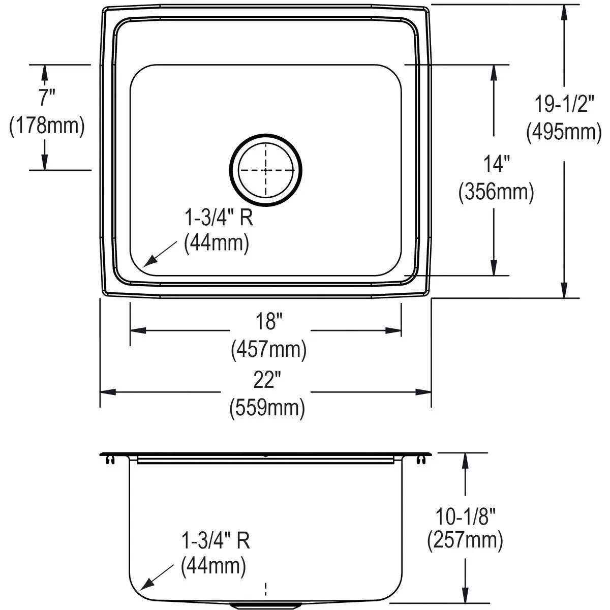 lustrous satin single bowl drop-in sink