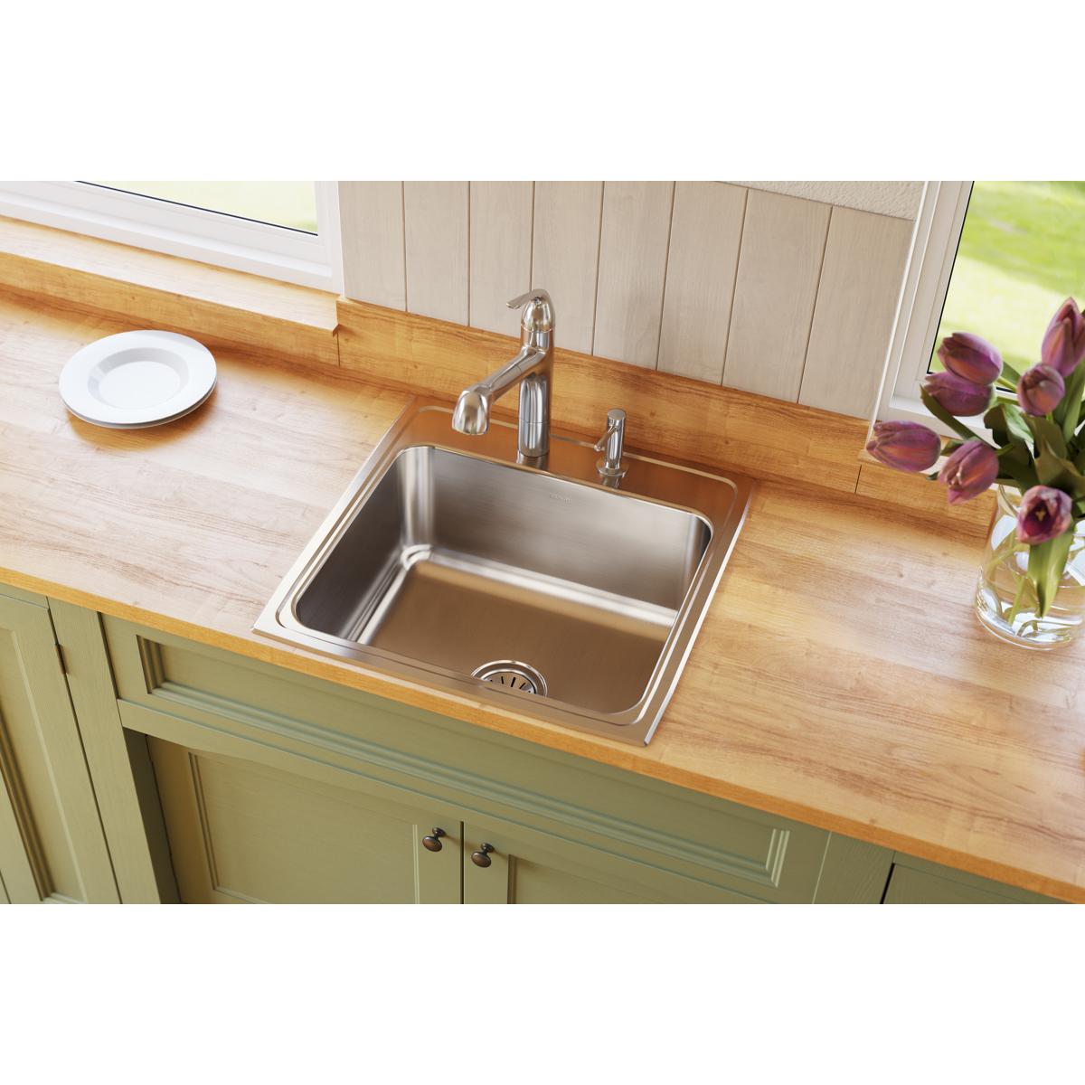 lustrous satin single bowl drop-in sink