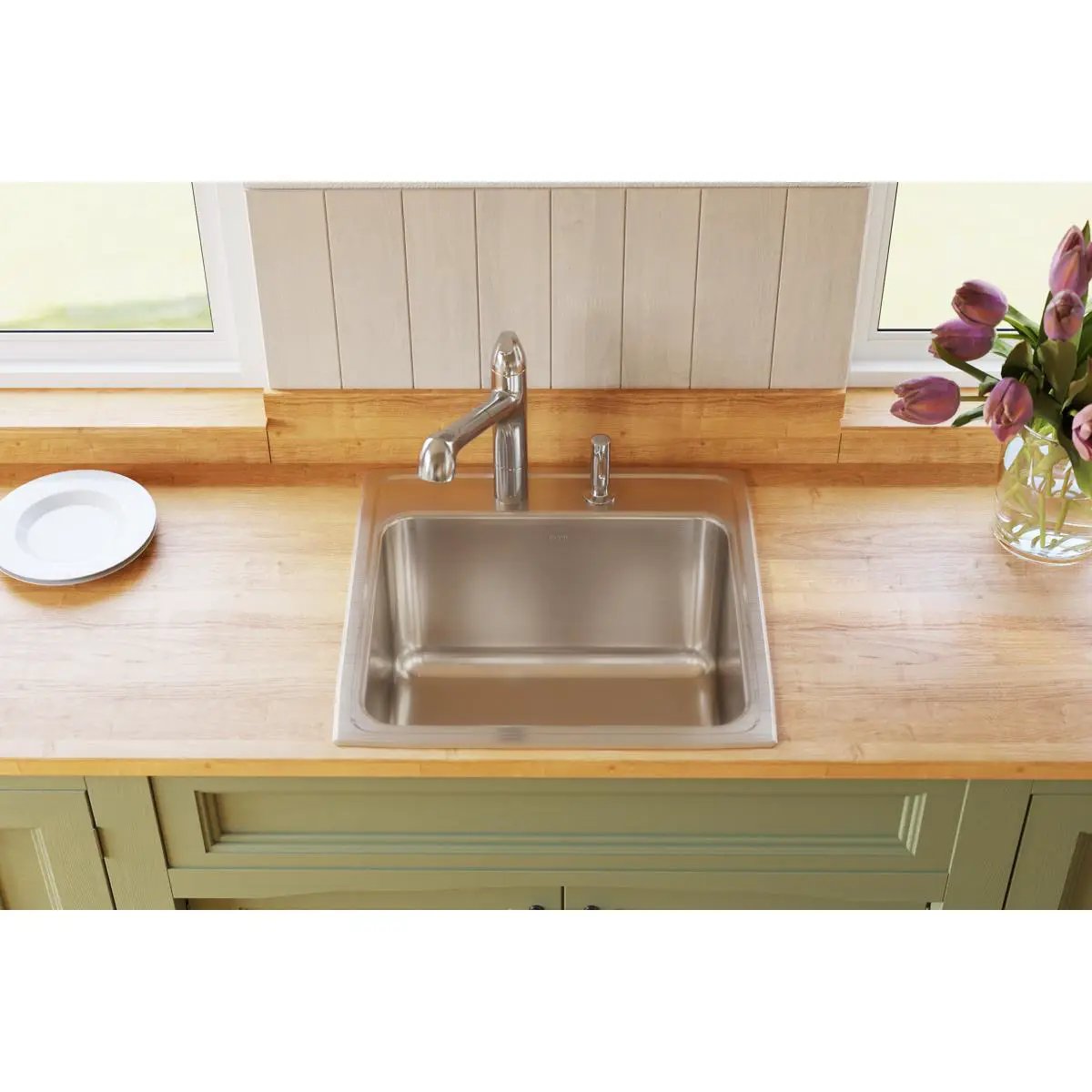 lustrous satin single bowl drop-in sink