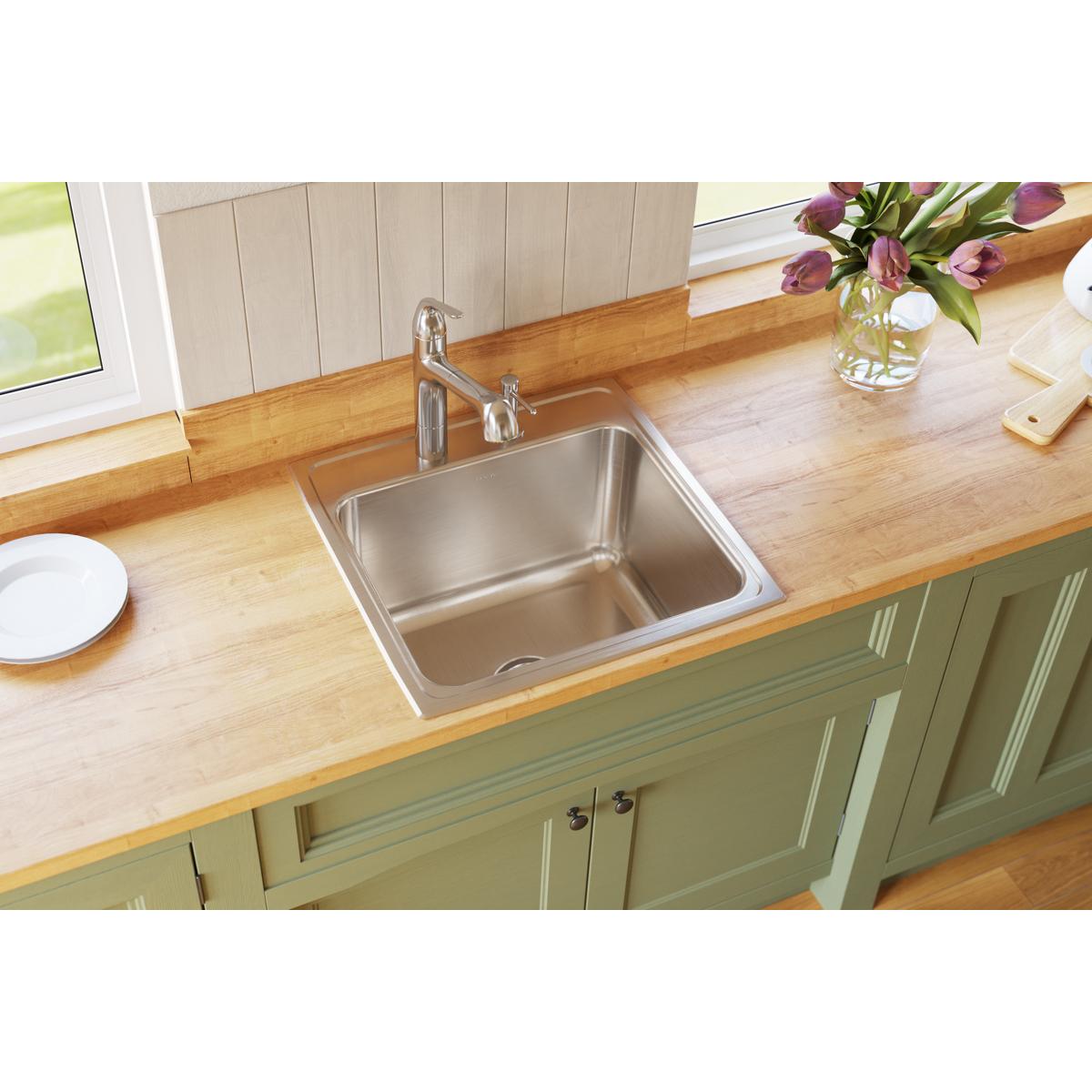lustrous satin single bowl drop-in sink