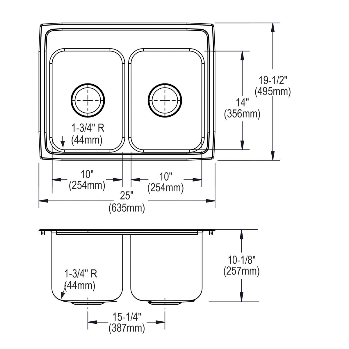 lustrous satin equal double bowl drop-in sink