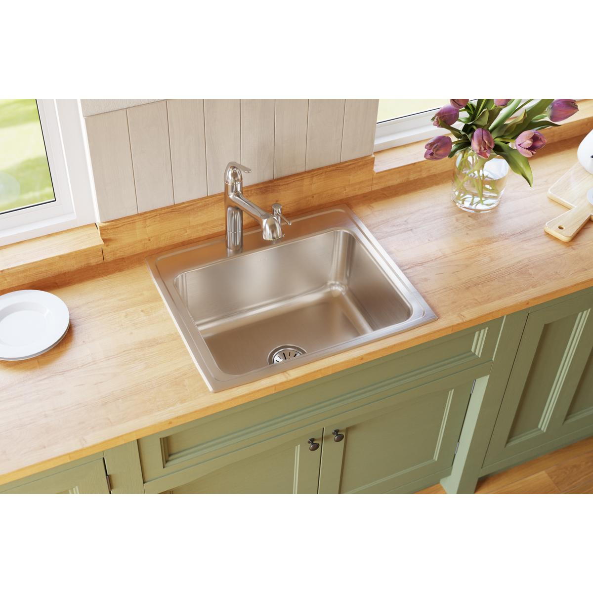 lustrous satin single bowl drop-in sink