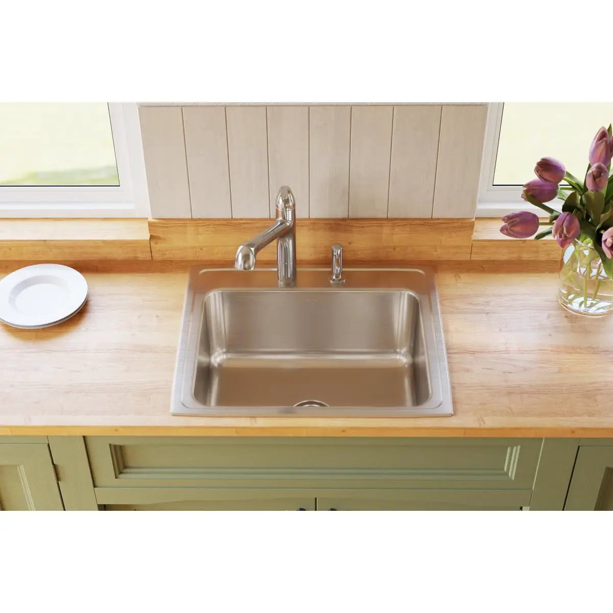 lustrous satin single bowl drop-in sink