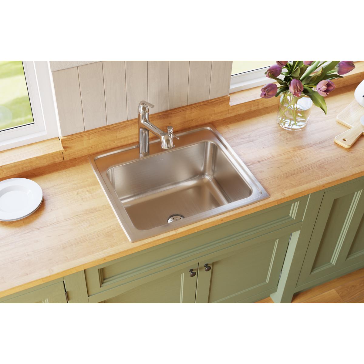 lustrous satin single bowl drop-in sink