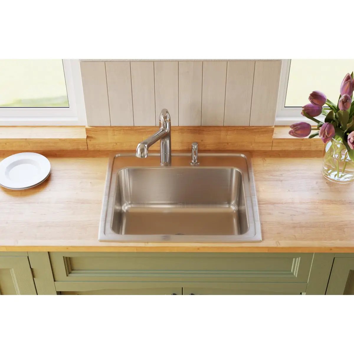lustrous satin single bowl drop-in sink
