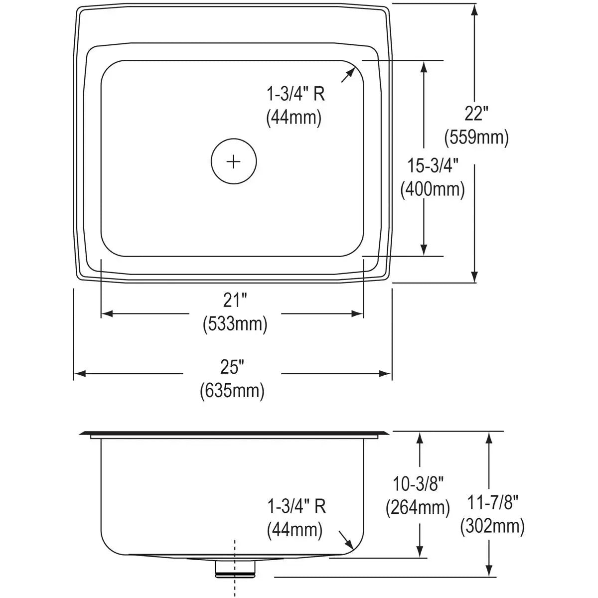 lustrous satin single bowl drop-in sink