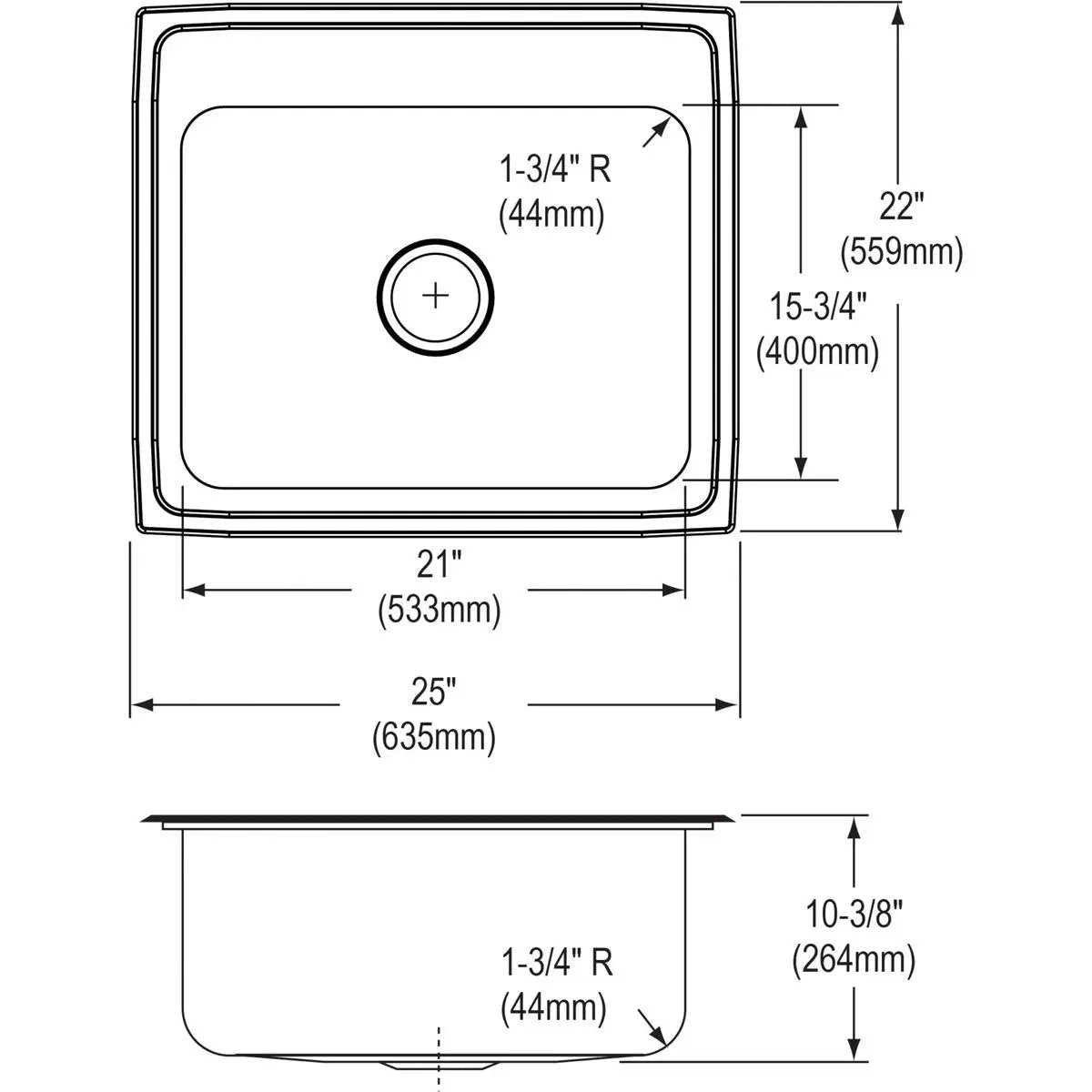 lustertone single bowl drop-in sink