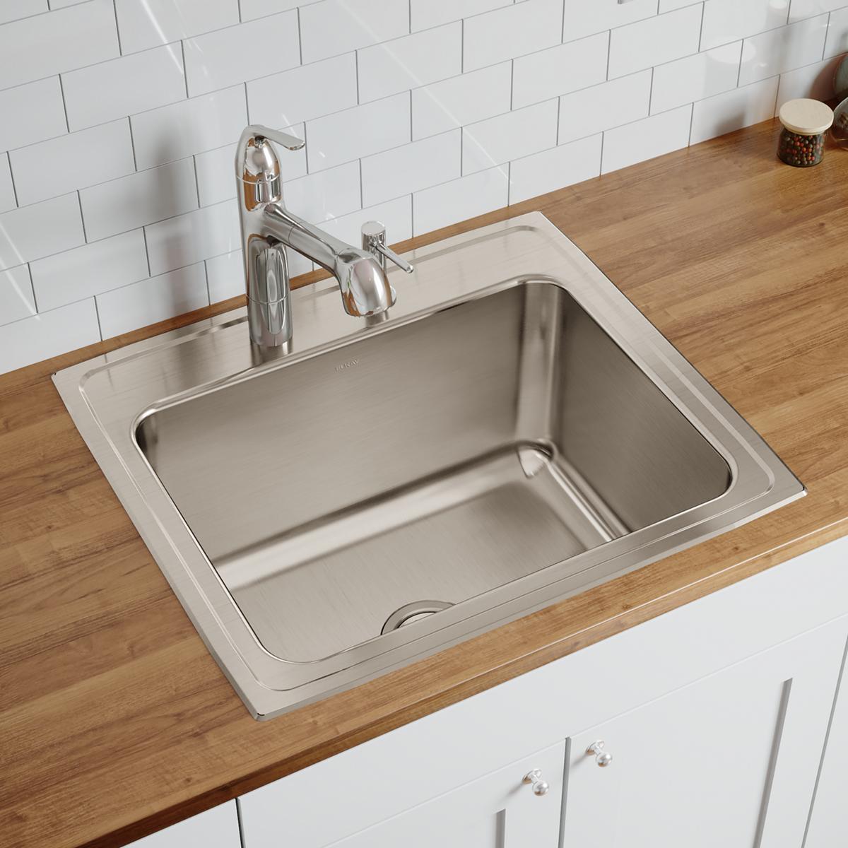 lustrous satin single bowl drop-in sink