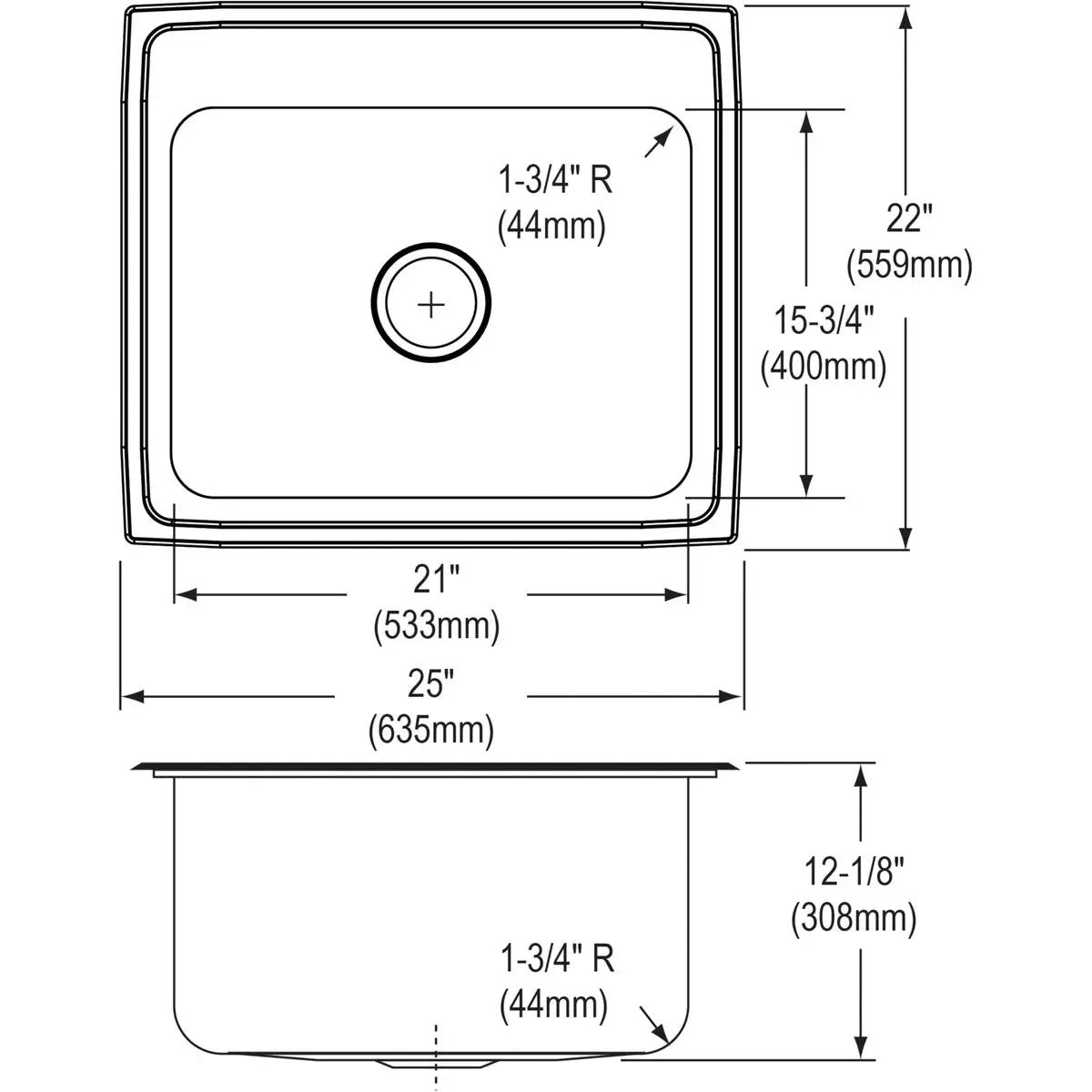 lustrous satin single bowl drop-in sink