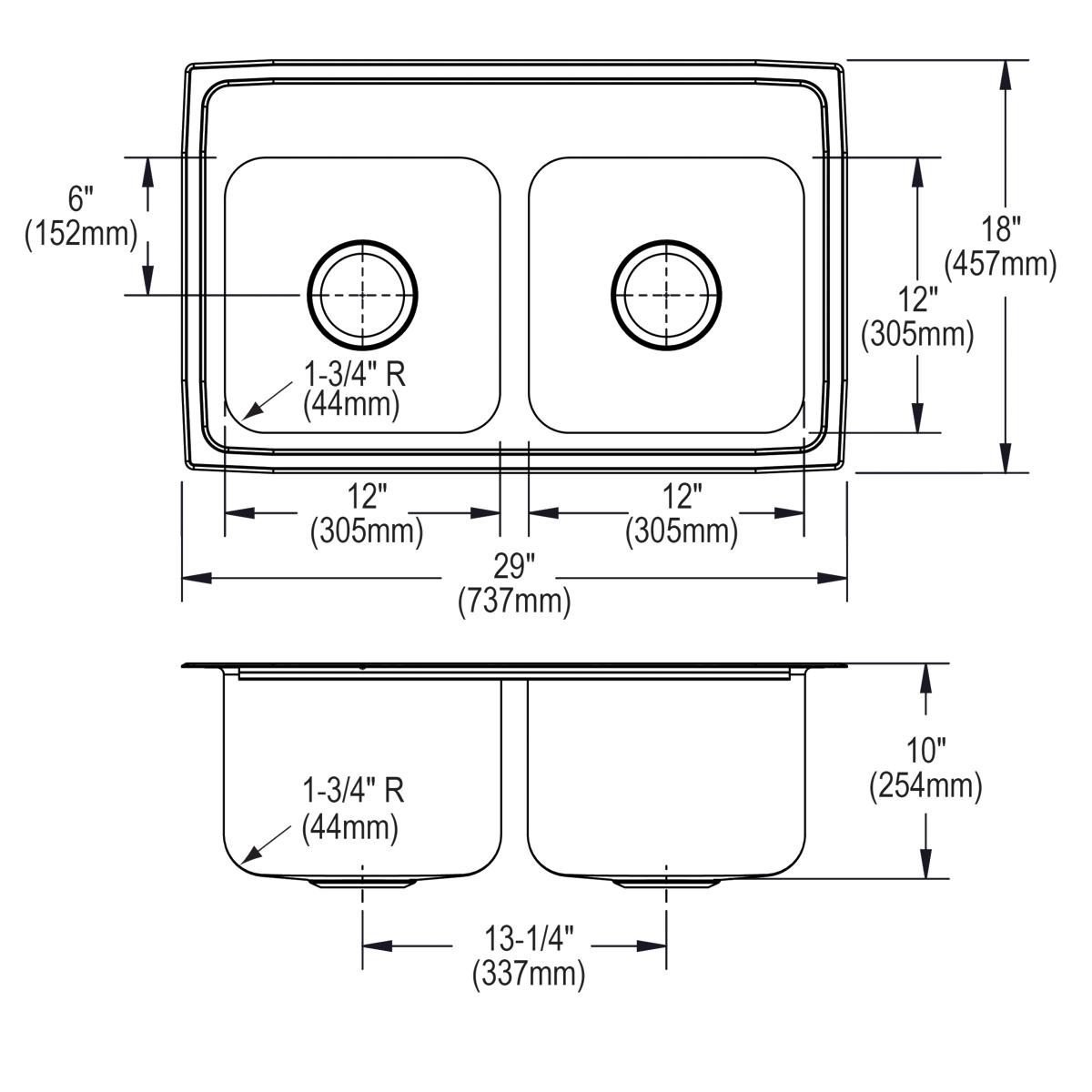 lustrous satin equal double bowl drop-in sink