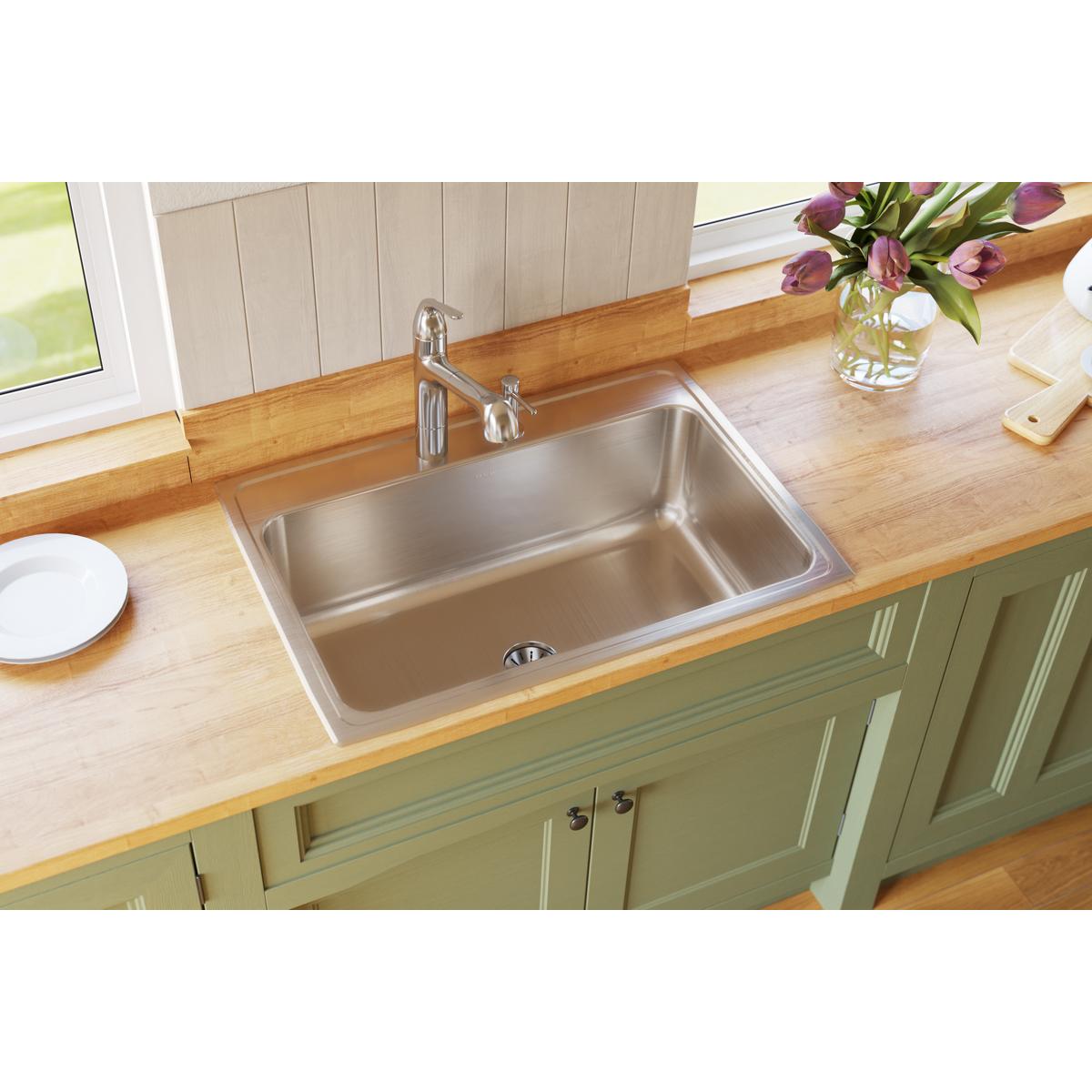 lustrous satin single bowl drop-in sink