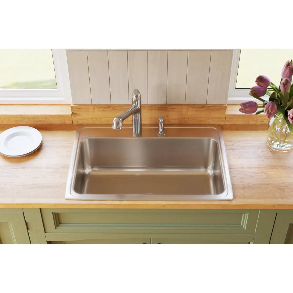 lustrous satin single bowl drop-in sink
