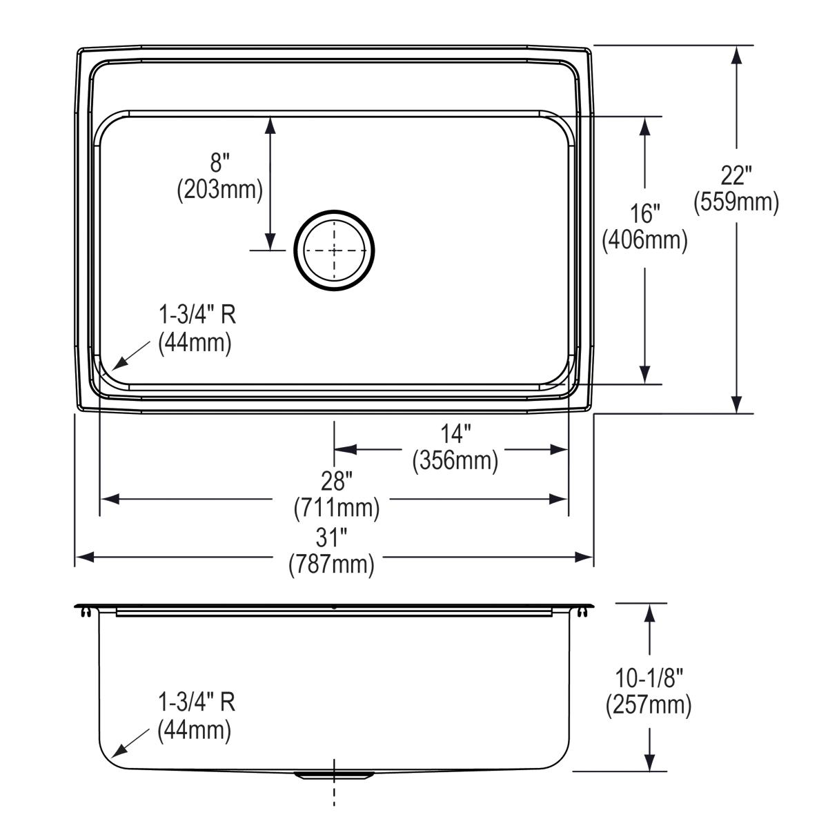 lustrous satin single bowl drop-in sink