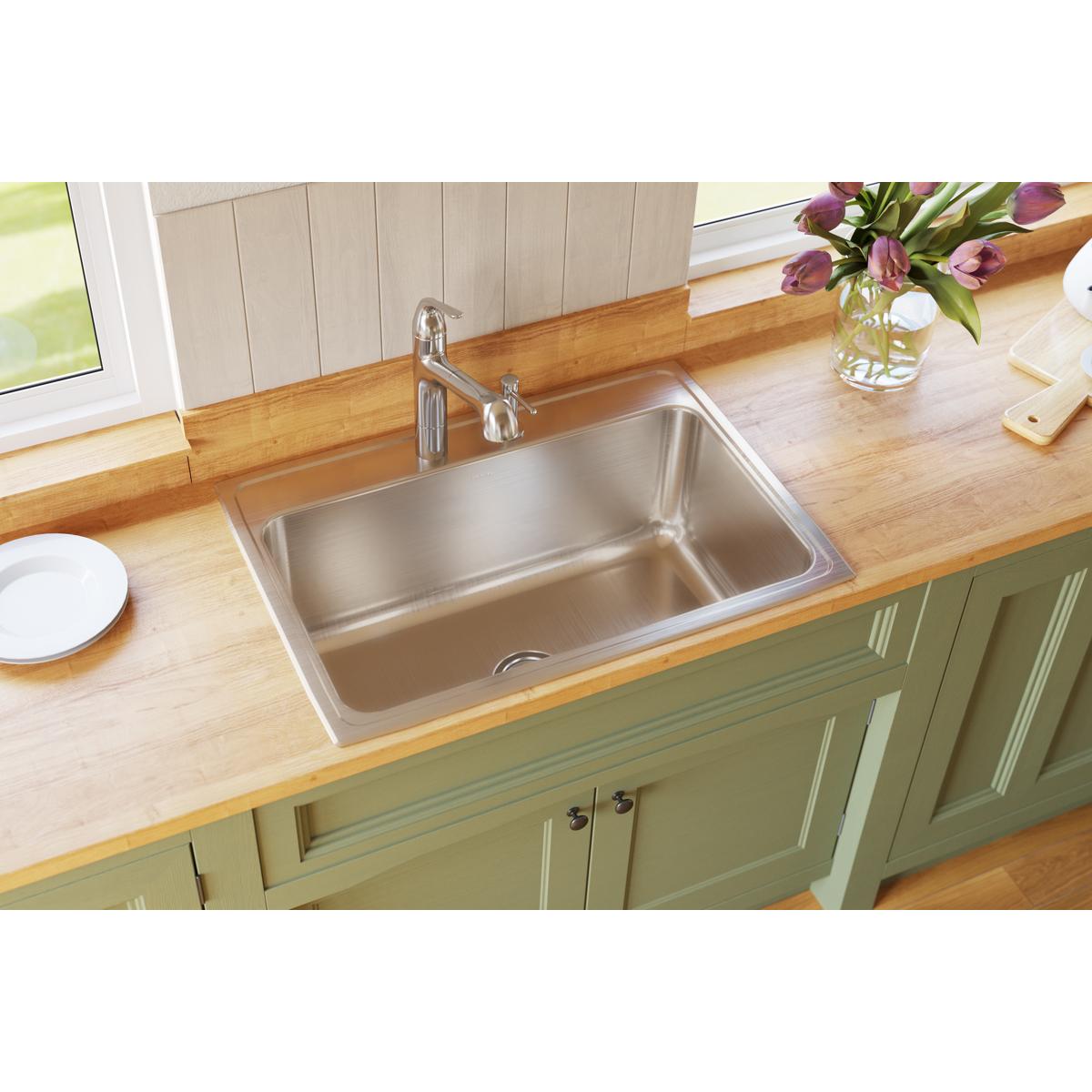 lustrous satin single bowl drop-in sink