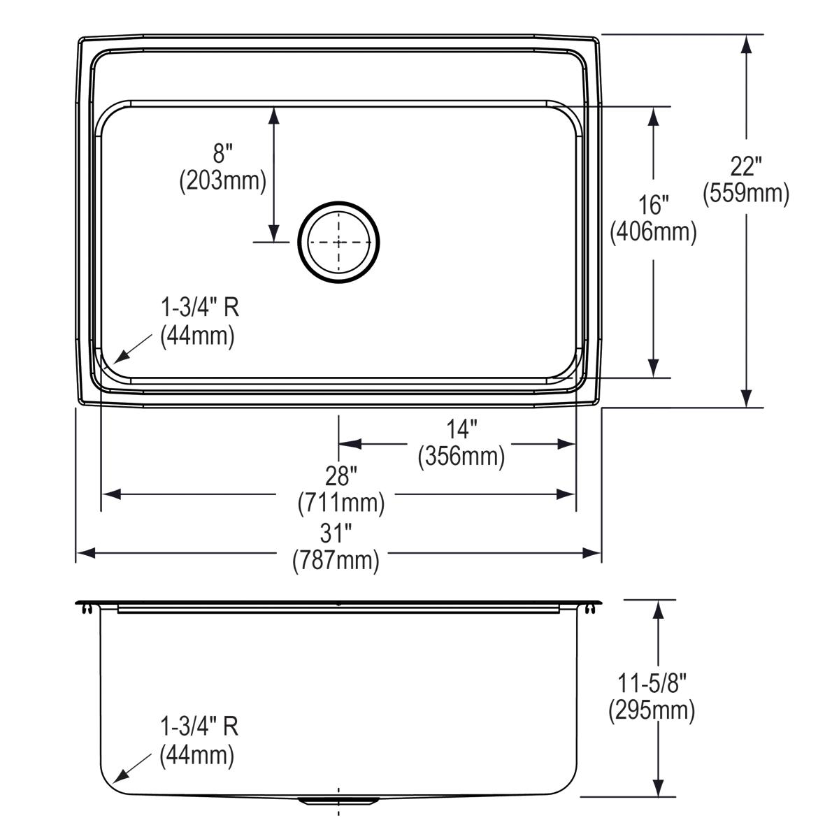 lustrous satin single bowl drop-in sink