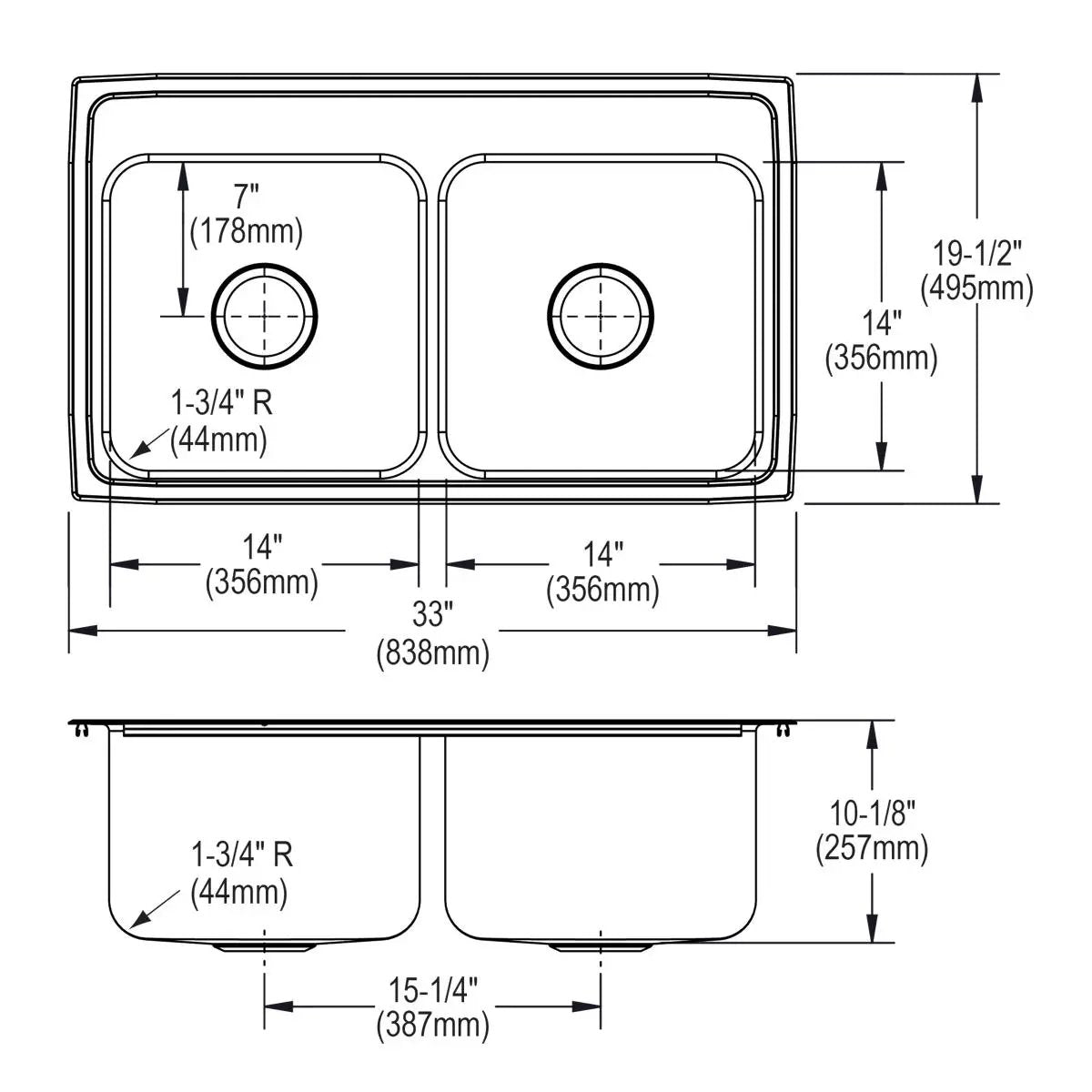 lustertone equal double bowl drop-in sink