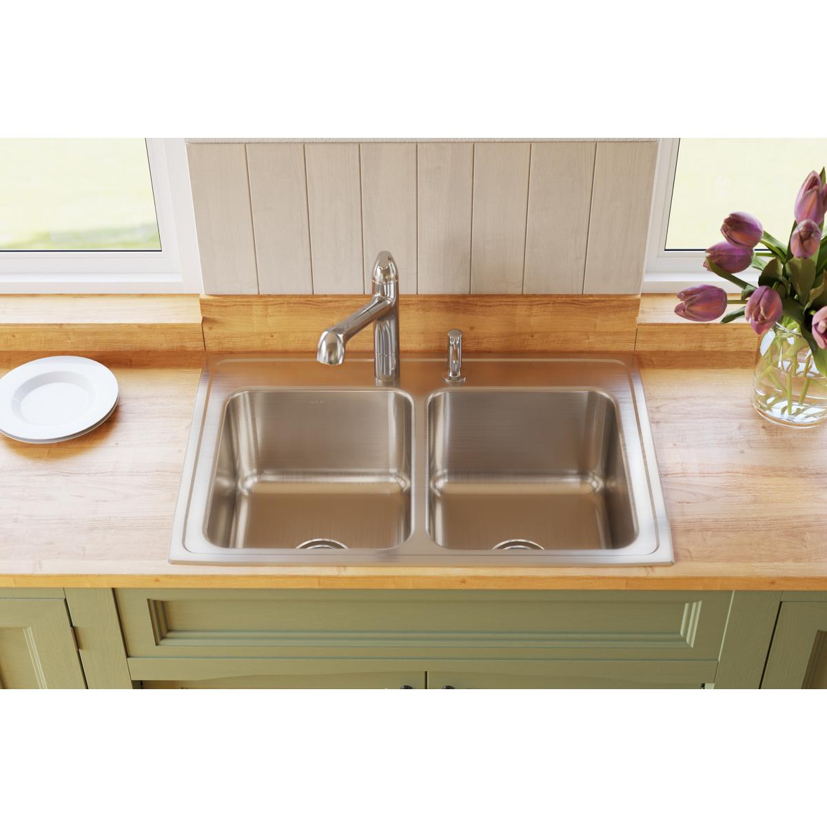 lustertone equal double bowl drop-in sink