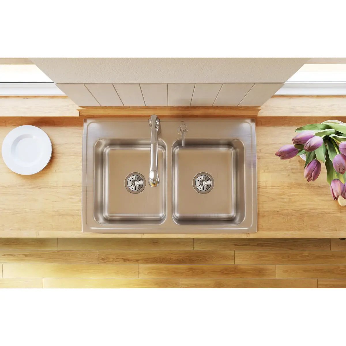 lustertone equal double bowl drop-in sink