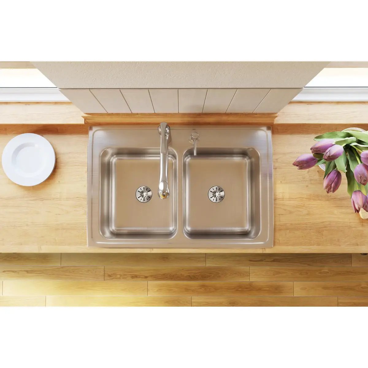 lustrous satin equal double bowl drop-in sink