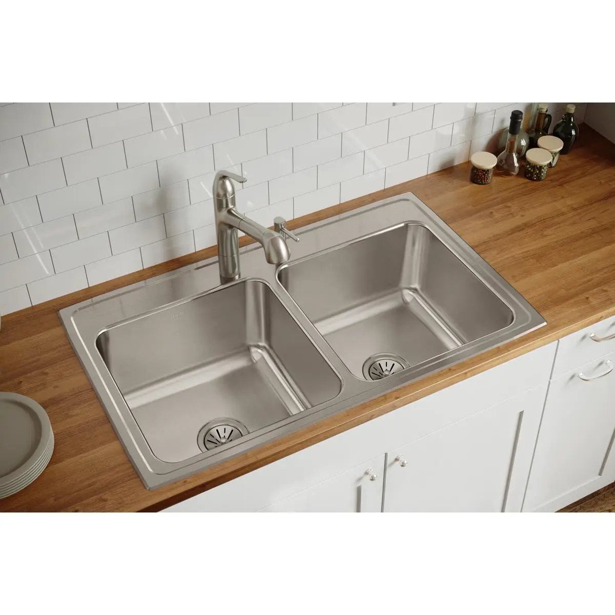 lustrous satin equal double bowl drop-in sink