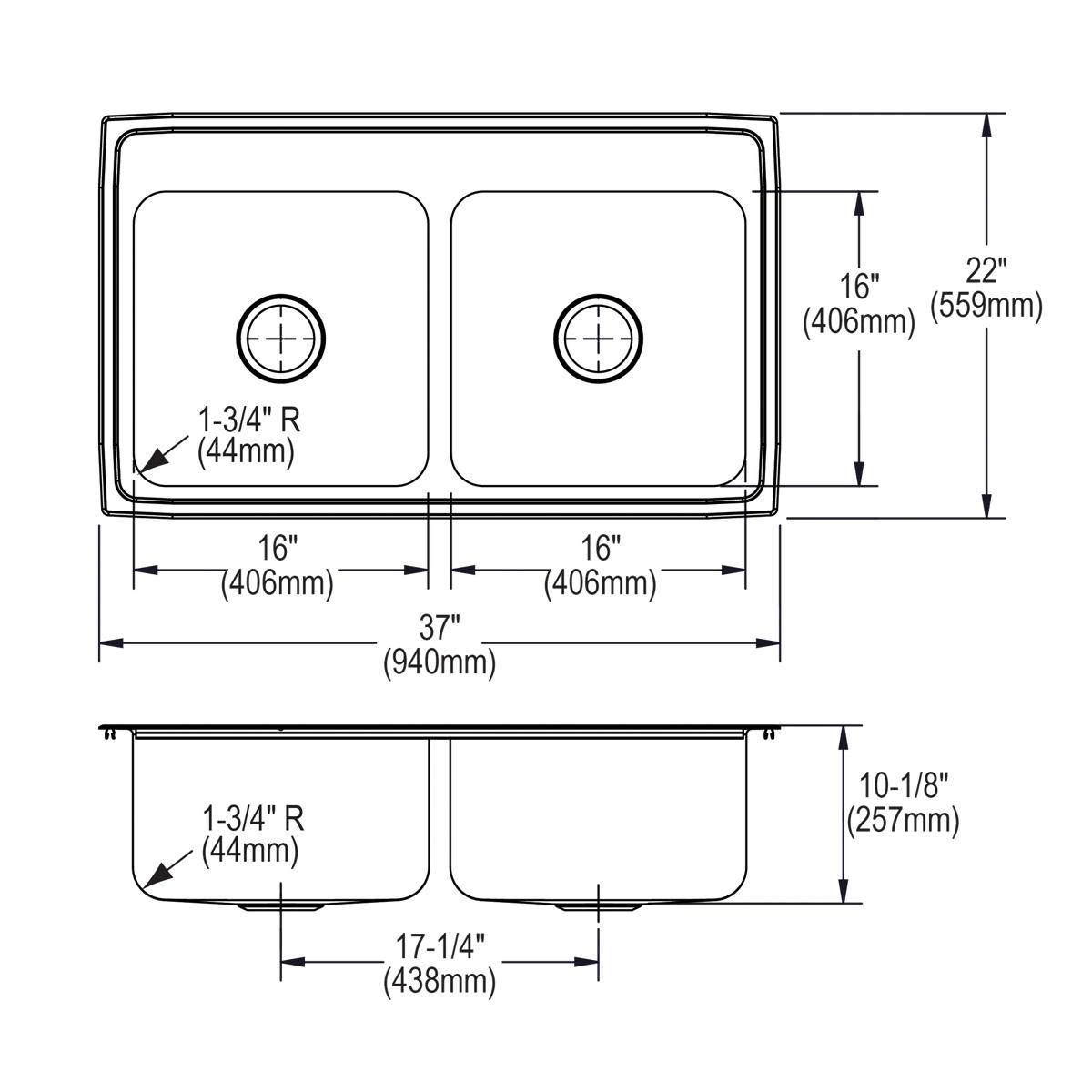 lustrous satin equal double bowl drop-in sink