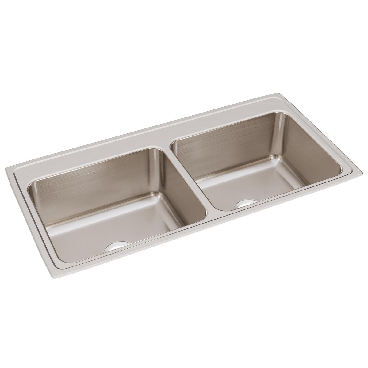 lustrous satin equal double bowl drop-in sink