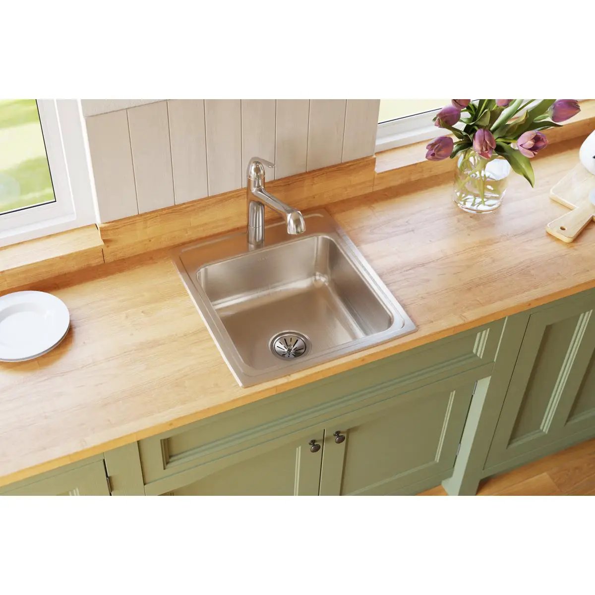 lustrous satin single bowl drop-in sink