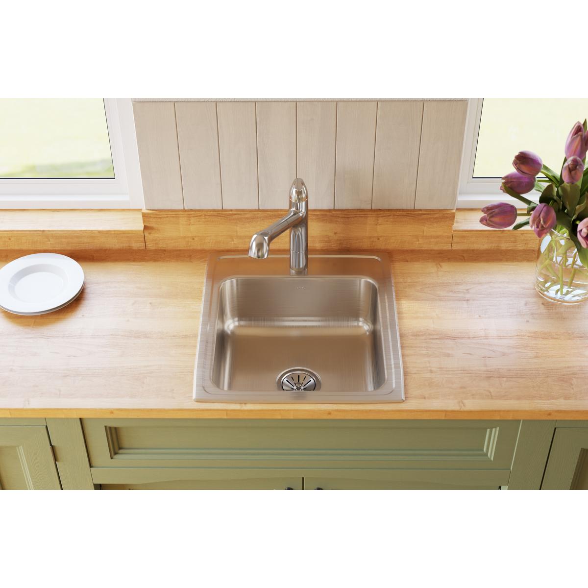 lustrous satin single bowl drop-in sink